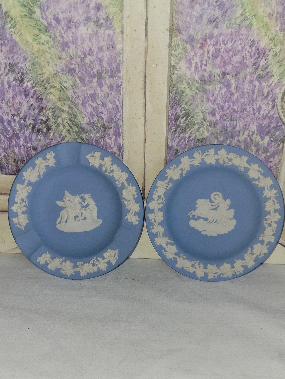 Vintage Wedgwood Pale Blue Jasperware Ashtray & Trinket Dish Set of 2 Neoclassic